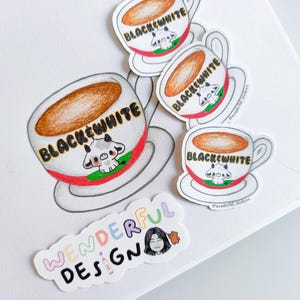 Tasse à thé au lait Hong Kong noir et blanc esquissée à la main//autocollants mats découpés