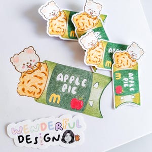 Tarte aux pommes McBear esquissée à la main//autocollant mat découpé
