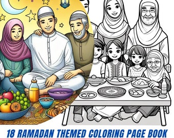 18 Ramadan Coloring Page Book for Kids - Islamic Festive Designs, Family Fun, and Creativity - Kids Ramadan Activity - for Instant Download