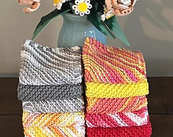 Hand Knit Dishcloths, Set of 3, Cotton Washcloths, Vintage Dishcloths, Kitchen Cloths, Kitchen Accessories, Hostess and Mom gifts