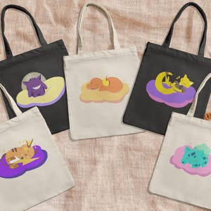 Cute Sleeping Poke Tote Bags - Adorable Eco-Friendly Canvas Bags Gengar