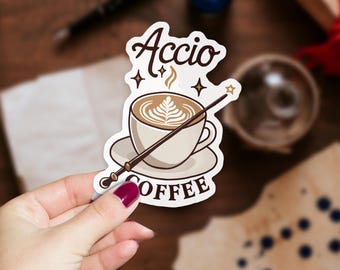 Pegatina de vinilo de café Accio, calcomanía con temática mágica