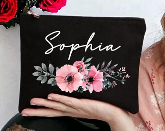 Bolsa de belleza personalizada - Caja de cosméticos con cierre de cremallera - Regalo ideal para boda, dama de honor, maestra