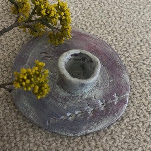 Candlestick clay, flowers, boho, candle holder