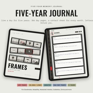 5-Jahres-Tagebuch digital auf Deutsch, One Line a Day Journal, Erinnerungsbuch fürs iPad, undatiert, Goodnotes Vorlage PDF