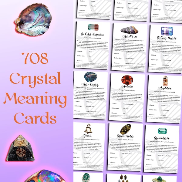 708 Tarjetas de información de cristal imprimibles, Tarjetas de significado de cristal, Tarjetas de piedras preciosas imprimibles, Instagram de cristal, Canva de cristal, Descarga de cristal