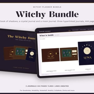 Hexen Bundle digital auf Deutsch, Witchy Planner, Grimoire, Buch der Schatten, Kristall- und Mondjournal, Goodnotes Vorlage PDF