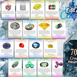 708 Printable Crystal Information Cards, Crystal Meaning Cards, Printable Gemstone Cards, Crystal Instagram, Crystal Canva, Crystal Download