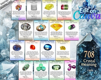 708 Printable Crystal Information Cards, Crystal Meaning Cards, Printable Gemstone Cards, Crystal Instagram, Crystal Canva, Crystal Download