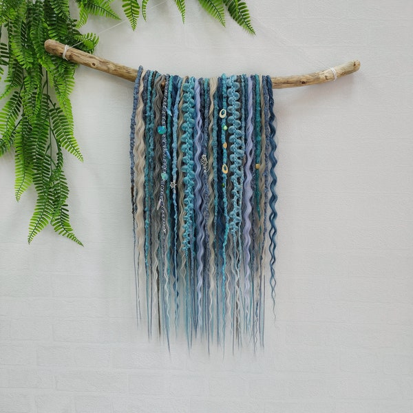 Blue curly dreadlocks mixed with blue crochet dreads and grey curly dreads , wavy dreadlocks , dreadlock extensions can be double ended , SE