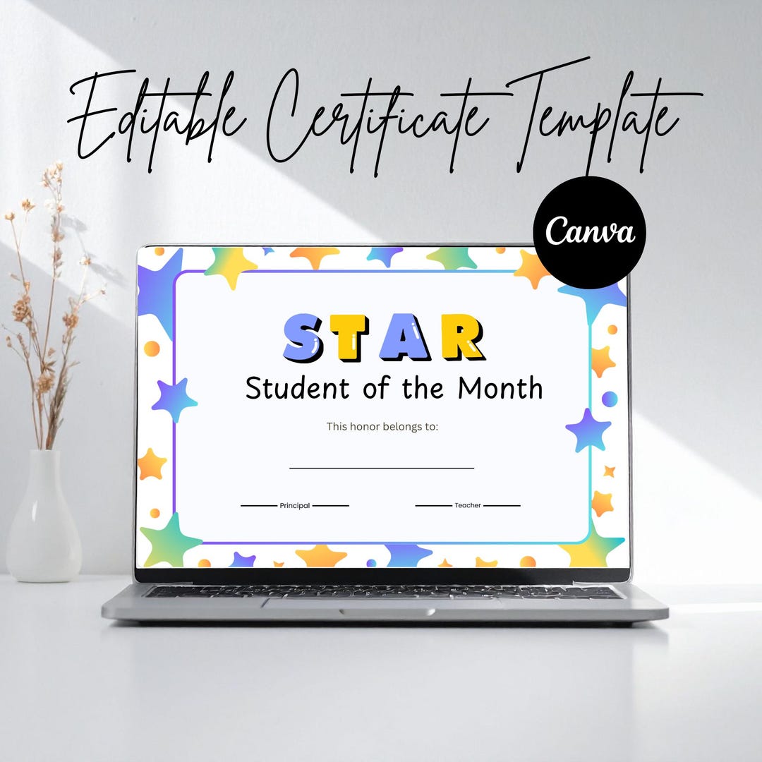 Colorful Star Student of the Month Certificate Template (digital ...