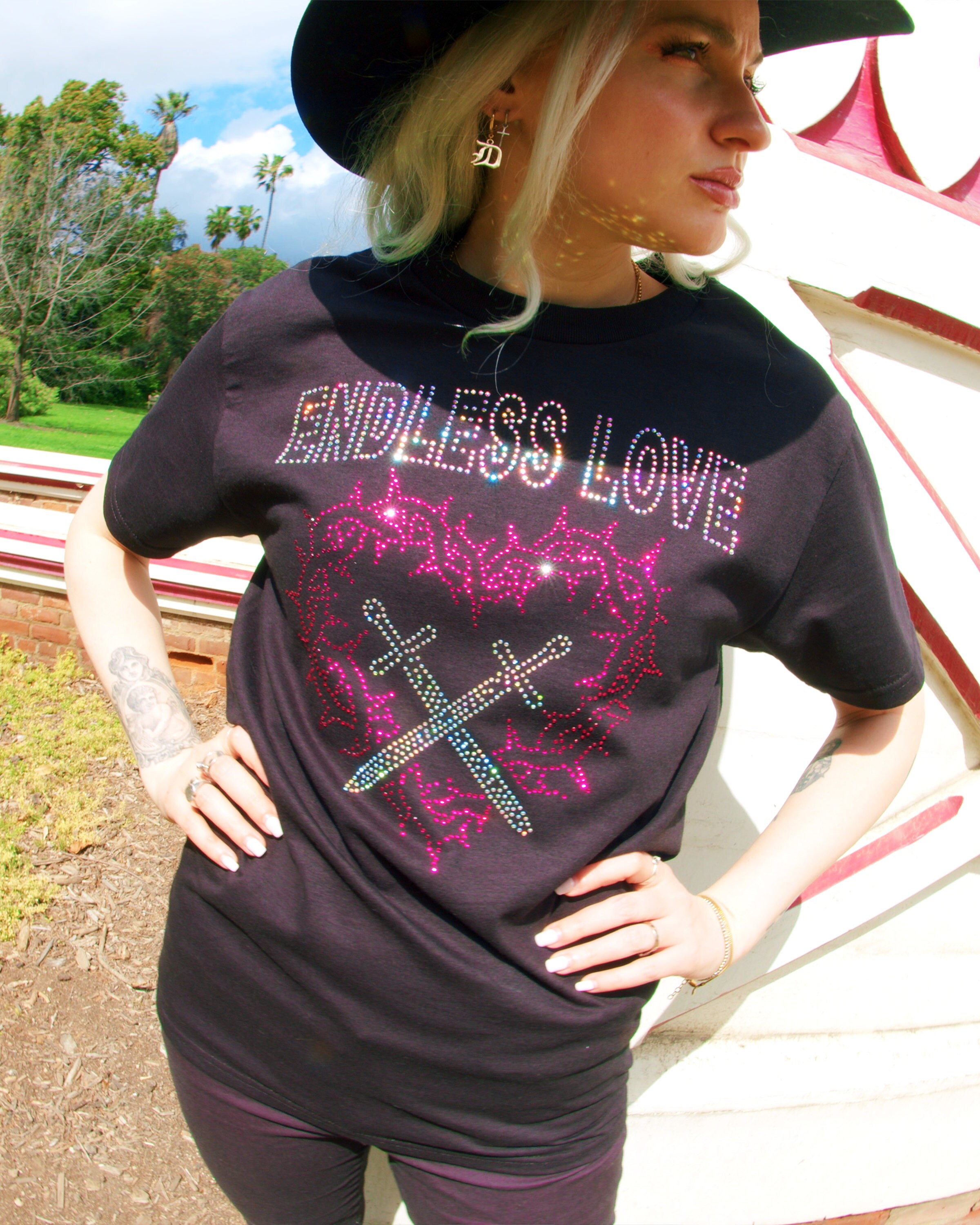 Y2K Rhinestone 'endless Love' Tee - Black - Etsy