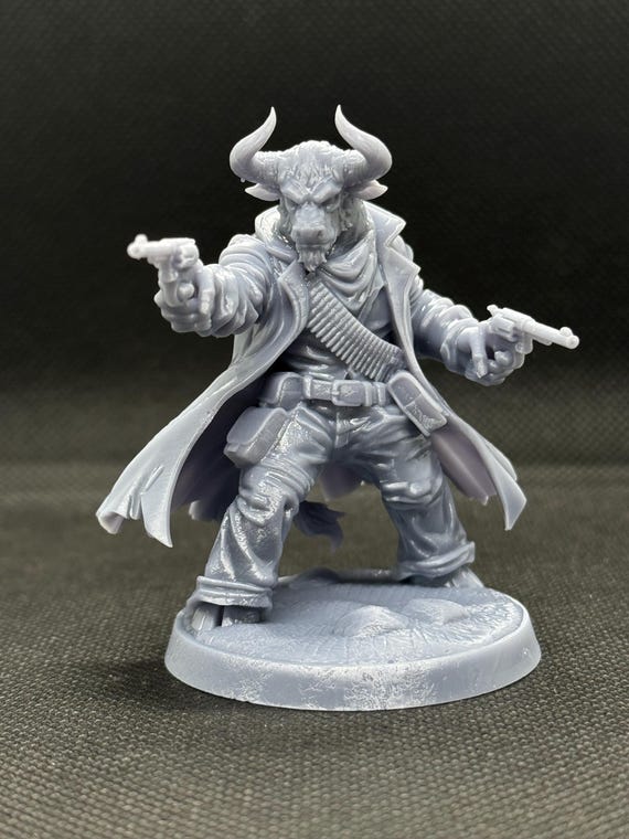 Minotaur Western Gunslinger Miniature Scaleable | TTRPG Tabletop RPG Figure | DnD Pathfinder Mini