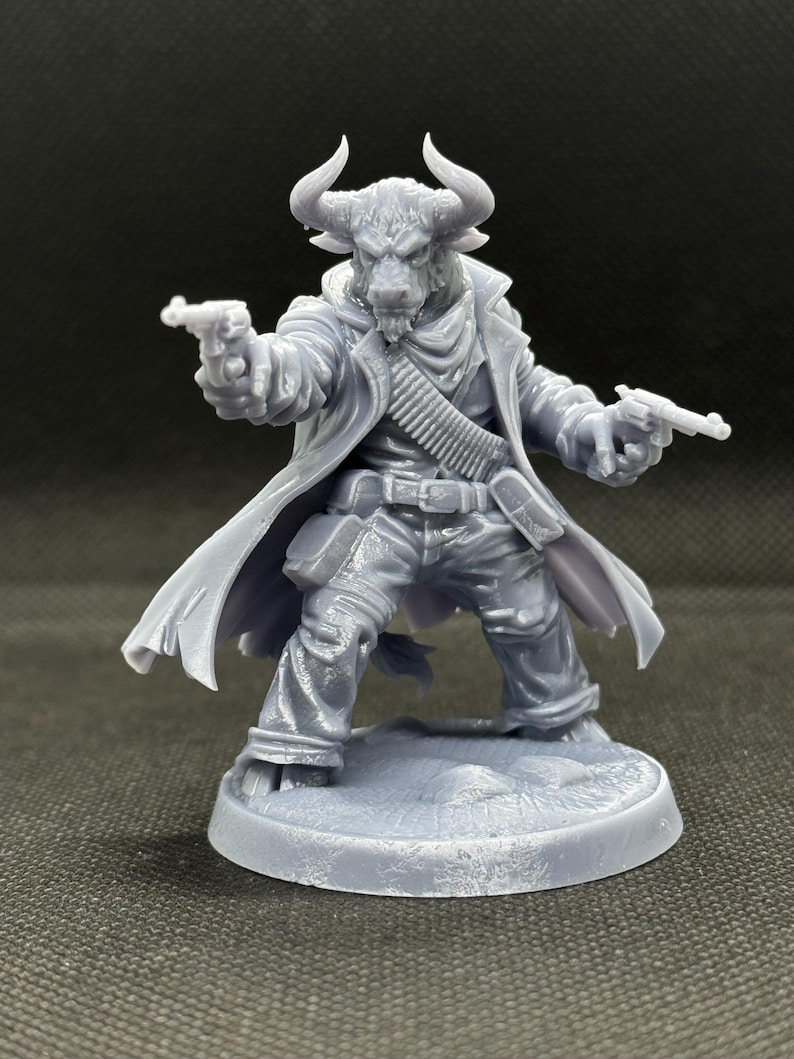 Minotaur Western Gunslinger Miniature Scaleable | TTRPG Tabletop RPG Figure | DnD Pathfinder Mini image 1