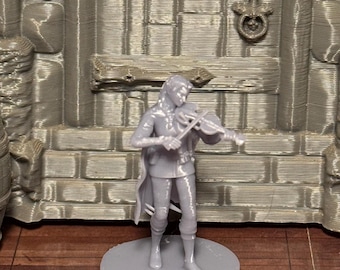 Elf Bard Violin Performer Fantasy Character Miniature Scalable Resin DnD Pathfinder TTRPG Musician NPC