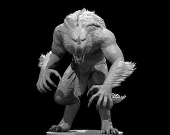 Hombre Lobo Azul Dragonborn – Monstruo híbrido a escala de 28 mm / Miniatura de resina impresa en 3D / Criatura licántropa de D&D (MZ4250)