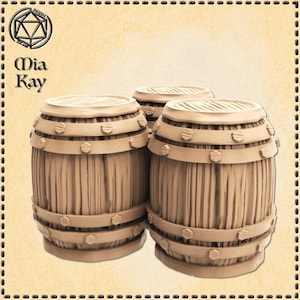Barrels Terrain Scatter | 28mm Barrel Props for TTRPG | Fantasy Miniature Scenery