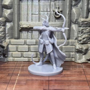 Tiefling Female Ranger Miniature | Cambion Hellborn Devilkin Fiendspawn Archer Resin Figure | 28mm Scale for D&D Pathfinder TTRPG