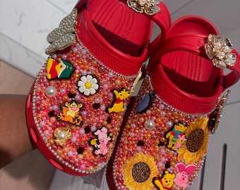 Custom Blinged Winnie the Pooh Crocs: Personalized Adult Shoes