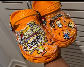 Rugrats Blinged Crocs: Custom Rhinestone & Pearl Shoes
