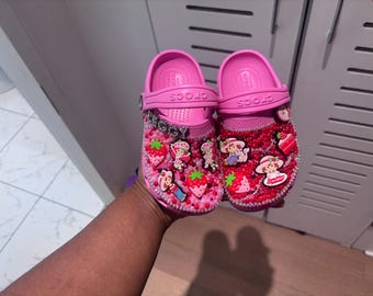 Custom Strawberry Shortcake Bling Crocs | Pink Rhinestone Crocs | Personalized Custom Shoes