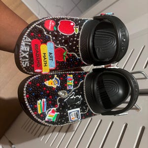 Custom back 2 school blinged out crocs,personalized shoes,giftfor,Xmasgift,blinged out crocs,toddler,adult shoes,back to school