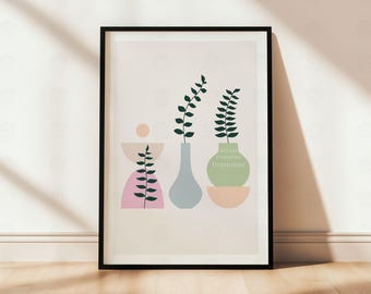 Stampe Boho astratte colorate, stampe digitali botaniche pastello, decorazioni vegetali minimaliste alla moda, poster di piante stravaganti, parete Boho artistica