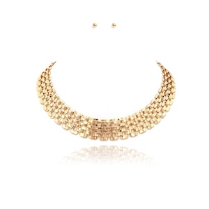 Panther Chain Necklace, Gold Plated Chain Necklace, Thick Flat Chain Necklace, Panther Link Necklace