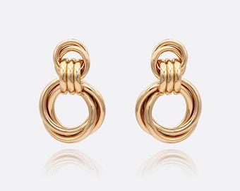 Dangle Knot Earrings, Doorknocker Earrings, Gold Statements Earrings, Gold Plated Earrings, Dangle Stud Earrings