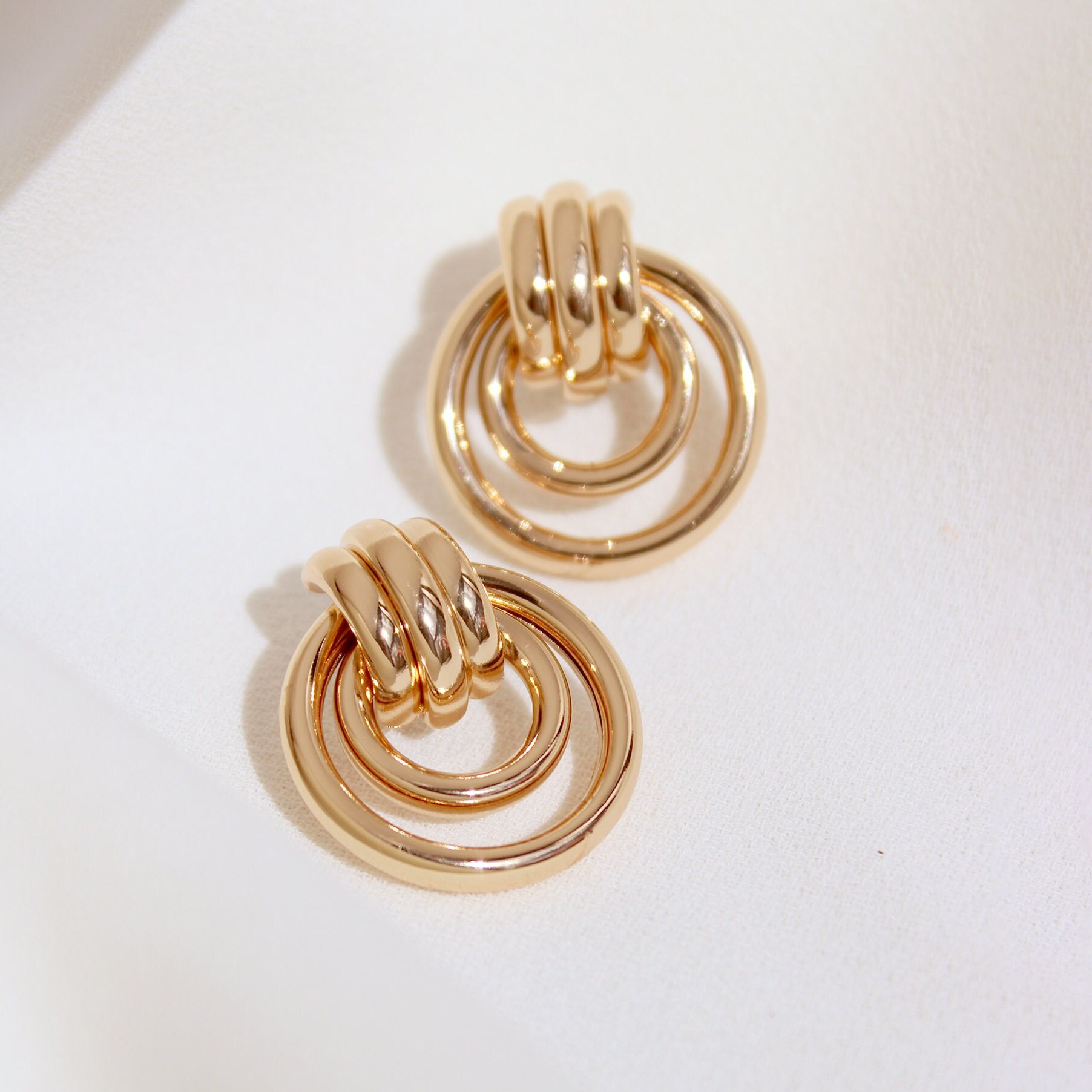 Triple Knot Stud Earrings, Door Knocker Earrings, Gold Statements