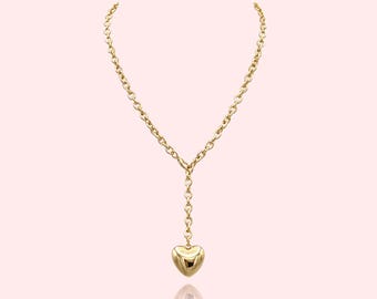 WATER RESISTNAT, Heart Pendant Long Necklace, Bold Heart Pendant Necklace, Gold Heart Pendant Adjustable Length Necklace