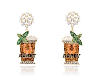 Derby Cocktail Color Earrings, Kentucky Derby Dangle Earrings, Faux Pearl Earrings, Derby Jewelry Gift, Statement Epoxy Earrings