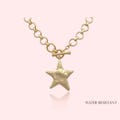 Water Resistant, Hammered Bold Star Toggle Necklace Thick Chain Set, Chunky Star Statement Pendant Toggle Necklace