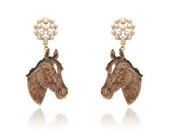Derby Horse Color Epoxy Earrings, Kentucky Derby Dangle Earrings, Faux Pearl Earrings, Derby Jewelry Gift, Statement Epoxy Earrings