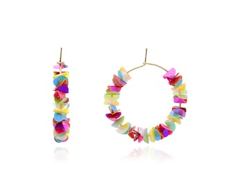 Sequin Hoop Earrings, Sequins Fringe Earrings,  Hoop With Sequins, Lightweight Earrings, Spring Earrings