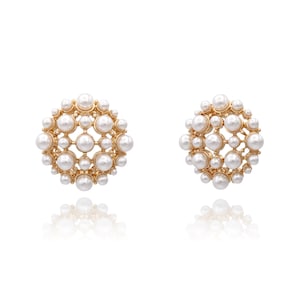 Pendientes de perlas con forma de botón, pendientes de perlas con forma llamativa, pendientes de perlas con forma llamativa, pendientes de perlas para boda, joyas para novias,