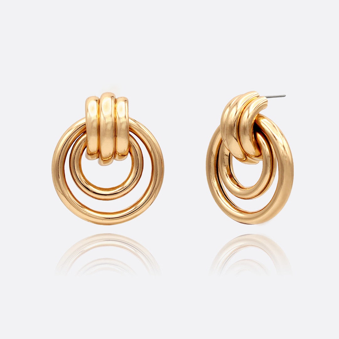 Triple Knot Stud Earrings, Door Knocker Earrings, Gold Statements