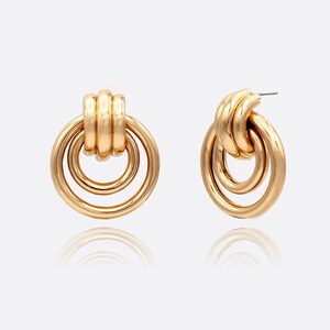 Triple Knot Stud Earrings, Door Knocker Earrings, Gold Statements Earrings, Gold Plated Earrings, Dangle Stud Earrings