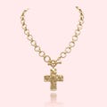 Maison Hammered Bold Cross Necklace Thick Chain Set, Chunky Gold Statement Pendant Necklace, Vintage Chain Pendant Jewelry