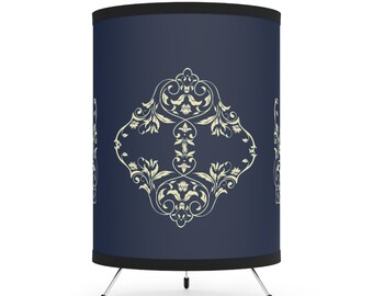 Blue Gray with a centered pattern Tripod Lamp with High-Res Printed Shade, US\CA plug