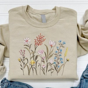 Wildflower Embroidered Sweatshirt: Floral Botanical Sweater