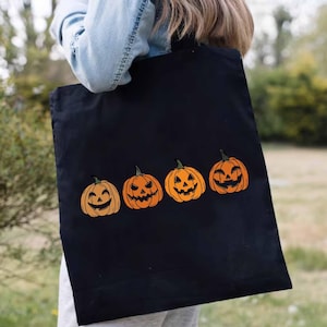 Pumpkins Tote Bag, Jack O Lantern Pumpkins Faces Tote Bag,Halloween Fall Totebag,Candy Bag Halloween,Trick or Treat Gift,Spooky Pumpkin Gift