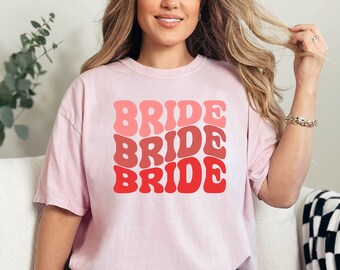 Retro Bride Bridesmaid Comfort Colors Shirt,Groovy Bachelorette Party Matching Tee,Custom Bridal Party Gift,Wavy Bridal Shower,Maid of Honor