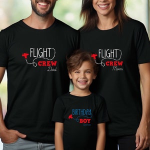 Airplane Birthday Family Matching Tee, Airplane First Birthday Party Gift,Custom Flight Crew Dad Mom Birthday Boy Name Shirt,Family Vacation