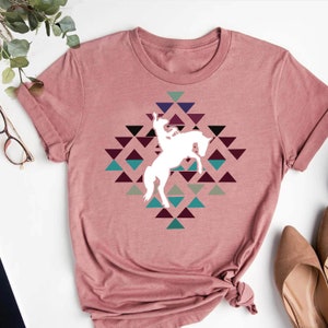 Rodeo Cowboy Shirt,Western Shirt,Bucking Horse Shirt,Country Shirt,Aztec Cowboy Shirt,Bucking Cowboy Tee,Country Music Shirt,Western Gift