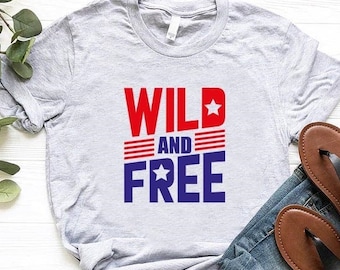 Wild And Free Shirt,American Patriotic Shirt,Western 4th Of July Shirt, Western USA Graphic T-Shirt,Red White and Blue,Independence Day Gift