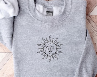 Sun Moon Yin Yang Embroidered Sweatshirt, Mystical Sun And Moon Embroidery Sweater, Aesthetic Boho Sun Moon Sweatshirt, Women Christmas Gift