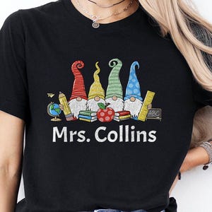 Gnomes Back to School Teacher Personalized Shirt, Gift for Teacher,Custom Name Teacher Tee,Teacher Appreciation Gift,Funny Gnome Teacher Tee