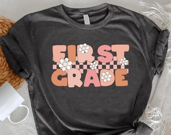 Retro First Grade Teacher Shirt: Groovy Back to School Tee