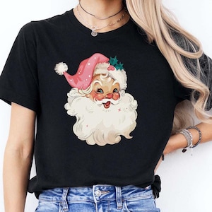 Pink Santa Retro Christmas Tee, Christmas Santa Shirt, 2025 Christmas Shirt, Vintage Pink Santa Christmas Party Gift, Holiday Family Tee
